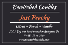 Load image into Gallery viewer, 100% Soy wax candle hand poured in our USA made glass jars using premium fragrance oils cotton wicks with hints of Citrus, Peach, Vanilla