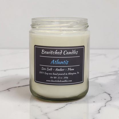 100% Soy wax candle hand poured in our USA made glass jars using premium fragrance oils cotton wicks with hints of Sea Salt, Amber, Plum
