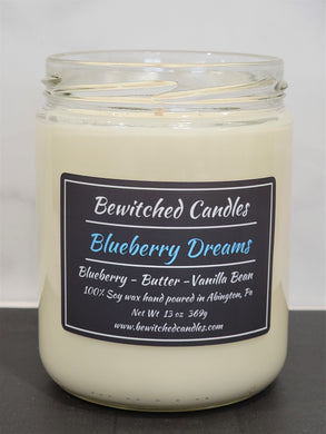 100% Soy wax candle hand poured in our USA made glass jars using premium fragrance oils cotton wicks with hints of Blueberry, Butter, Vanilla Bean