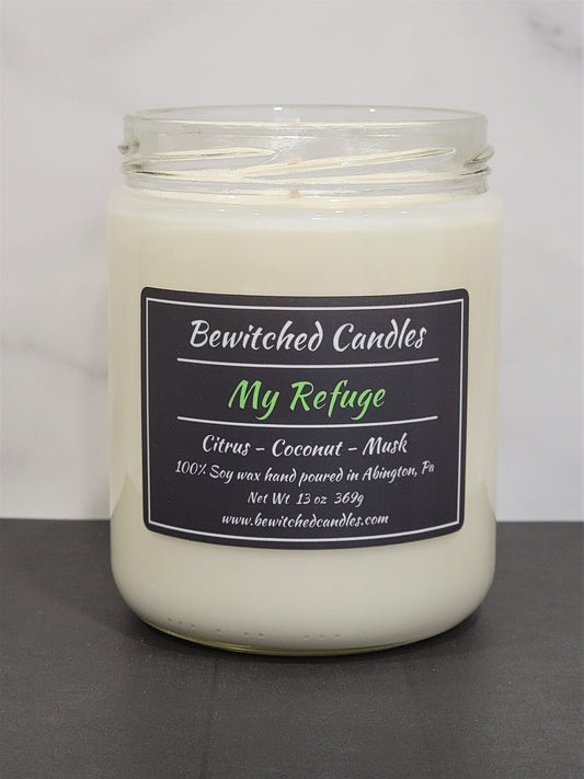 100% Soy wax candle hand poured in our USA made glass jars using premium fragrance oils cotton wicks with hints of Citrus, Coconut, Musk